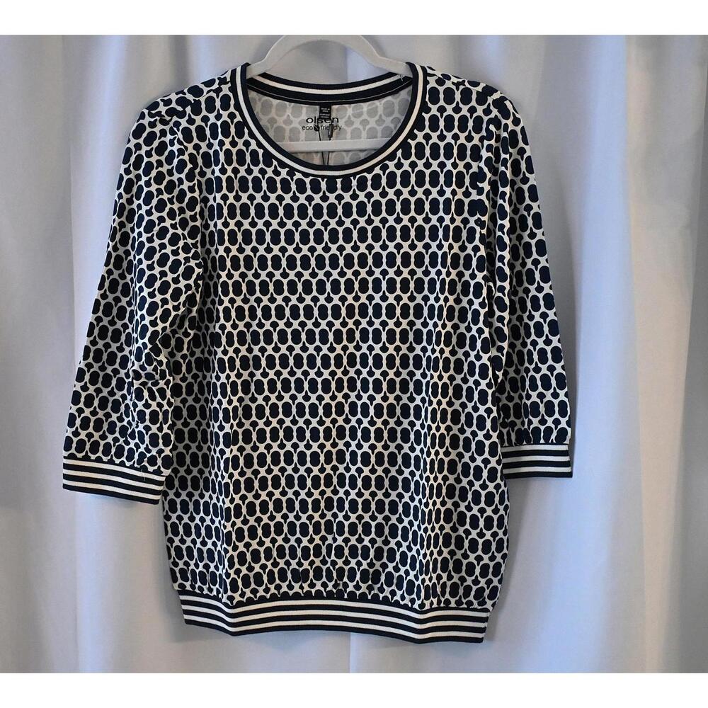 Olsen - Clara - Round Neck Relaxed Fit 3/4 Sleeve Top With Knitted Hemline - Picture 3 of 7